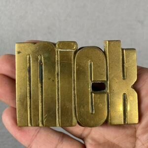 Mick Name Belt Buckle Cutout Letters Western Solid Brass Vintage 1978